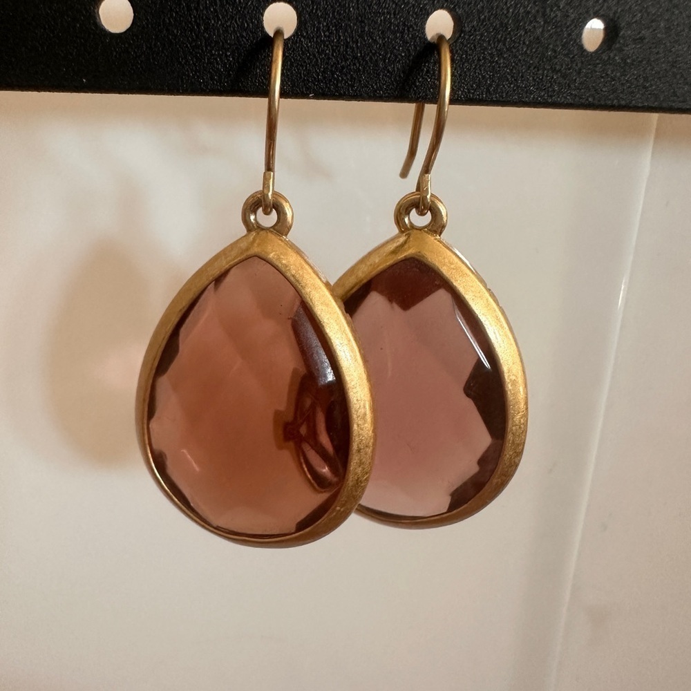 Gold and Pink Teardrop Earrings with Faceted Stones Feminine Bridal Date Night
